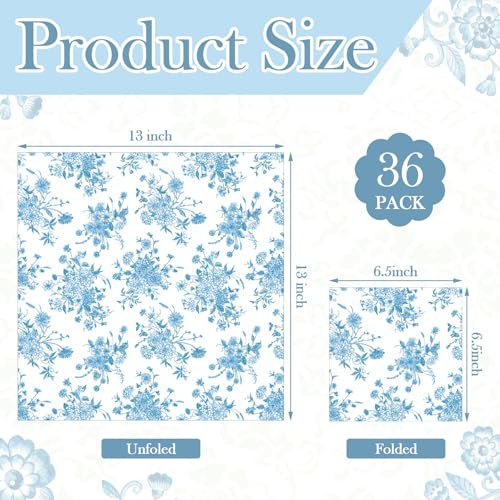 Epakh 36 Pack 6 Styles Light Blue Decoupage Napkins Assorted Floral Chinoiserie Cocktail Napkin Decorative Printed Toile Tissue Paper for Crafting Summer Seashell DIY Coastal Decor, Unfolded 13'' - Image 4