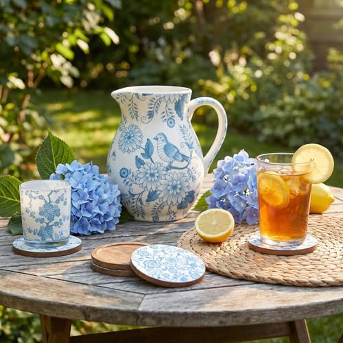 Epakh 36 Pack 6 Styles Light Blue Decoupage Napkins Assorted Floral Chinoiserie Cocktail Napkin Decorative Printed Toile Tissue Paper for Crafting Summer Seashell DIY Coastal Decor, Unfolded 13'' - Image 2