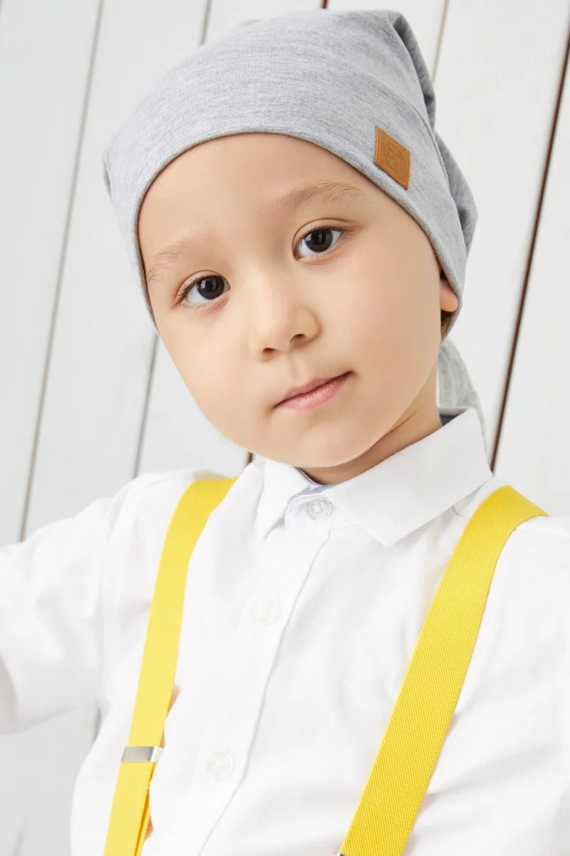 Babygiz Boy Gray Yarn 4 Season Hat Beanie Buff Soft Combed Cotton