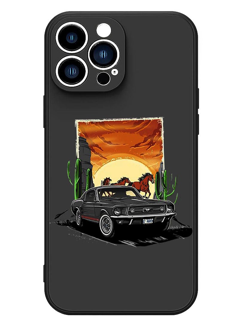 Theodor Protective Slim Fit Case Liquid Silicone Cover with Full Body Protection Anti-Scratch Shockproof Case For iPhone 14 Pro Max Black  - Car-01 - Image 1
