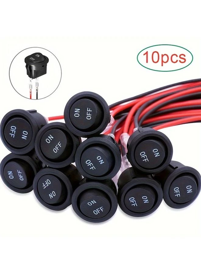 10 قطع من مفاتيح التأرجح الدائرية الصغيرة مقاس 20 مم، نوع SPST، 2 دبوس، تشغيل/إيقاف، 10 أمبير، 12 فولت تيار مستمر، مع أسلاك 187 - Image 1