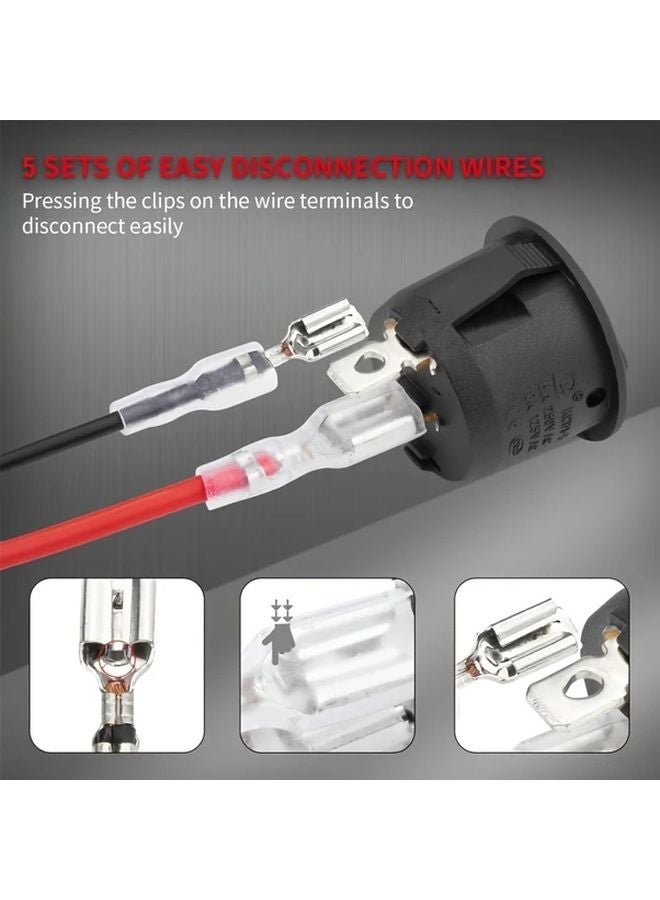 10 قطع من مفاتيح التأرجح الدائرية الصغيرة مقاس 20 مم، نوع SPST، 2 دبوس، تشغيل/إيقاف، 10 أمبير، 12 فولت تيار مستمر، مع أسلاك 187 - Image 4