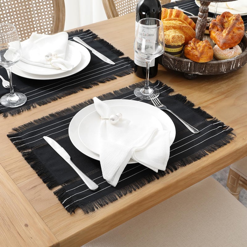 Chassic Rustic Placemats Set of 6 Washable Linen Cloth Place Mats Woven Dinner Mats for Kitchen Dining Party Wedding and Daily Table Decor  Black