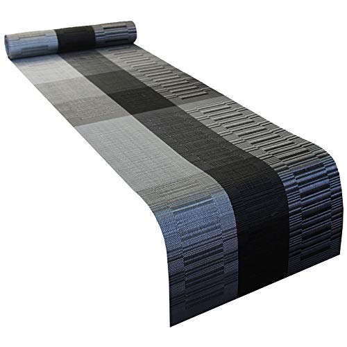 PIGCHCY Elegant Placemats with Matching Table Runner Washable Durable Vinyl Woven Table Mats Sets(6pcs Placemats+1pcs Table Runner  Black) - Image 4