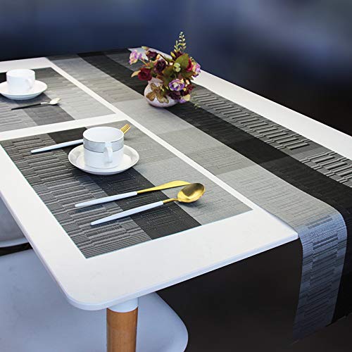 PIGCHCY Elegant Placemats with Matching Table Runner Washable Durable Vinyl Woven Table Mats Sets(6pcs Placemats+1pcs Table Runner  Black) - Image 5