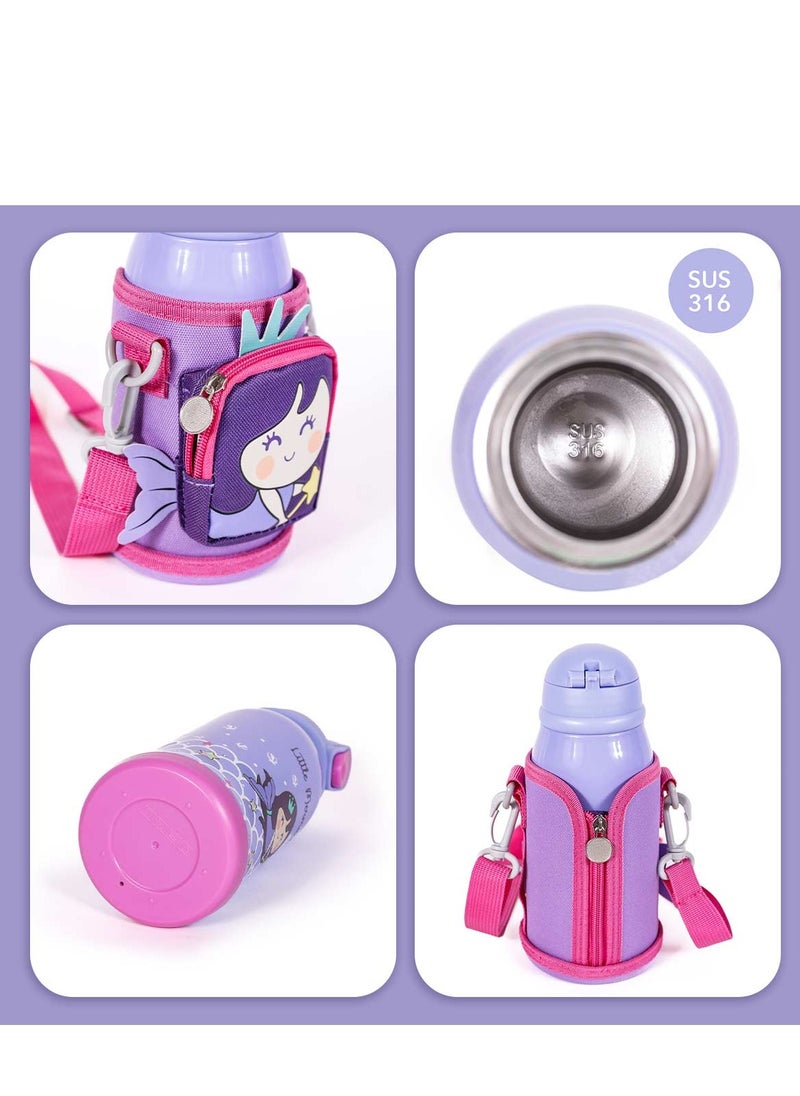Milk & Moo Milk&Moo Steel Kids Water Bottle with Bag 550ML Mermaid  - Image 4