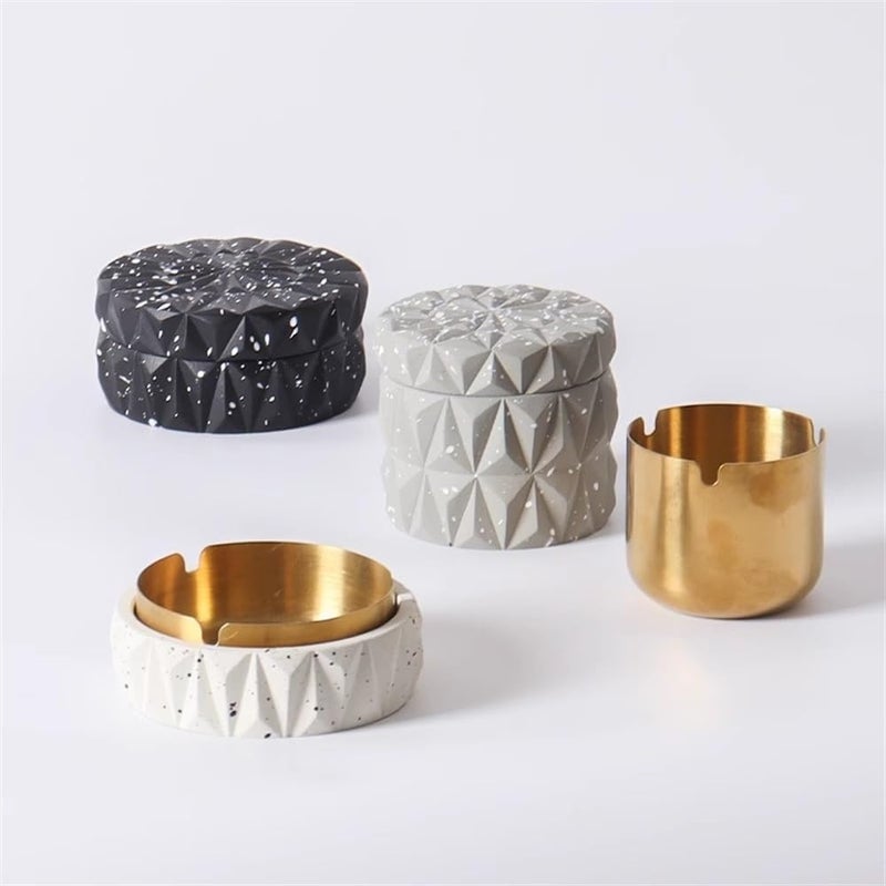 Ash Holder Geometry Concrete Ashtray Stainless Steel Combination Sets Spray Dot Design Cement Outside Indoor Smoking Accessories(Gris) - Image 3