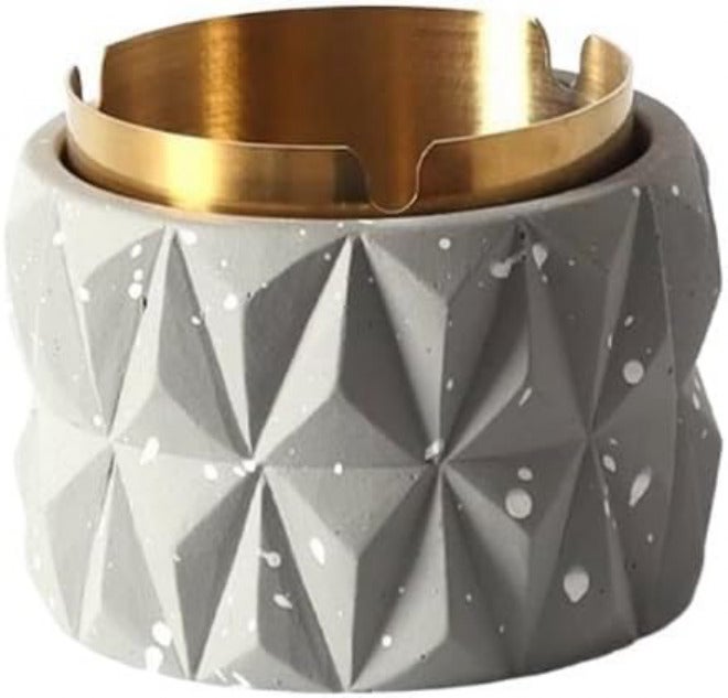 Ash Holder Geometry Concrete Ashtray Stainless Steel Combination Sets Spray Dot Design Cement Outside Indoor Smoking Accessories(Gris) - Image 1