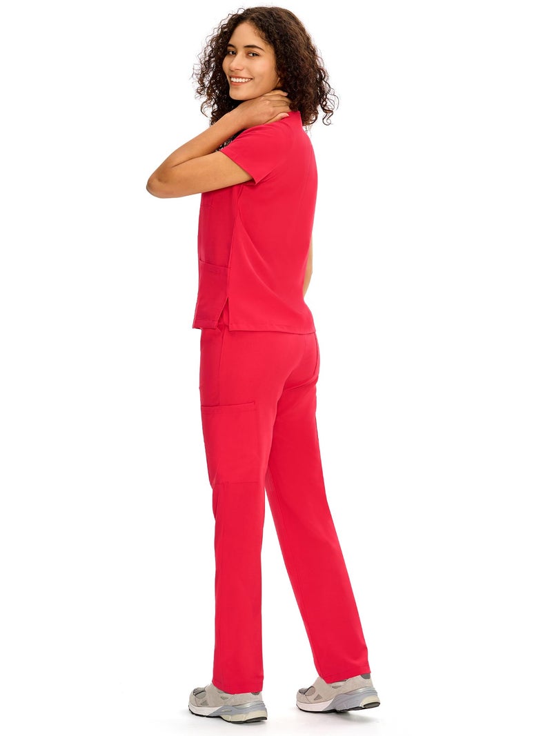 COZYFIT Scrubs for Women Set Medical Uniform - V-Neck Top & Straight Leg Pants with 9 Pockets, Unisex Workwear COZY SCRUBS, Viva Magenta, L - Image 2
