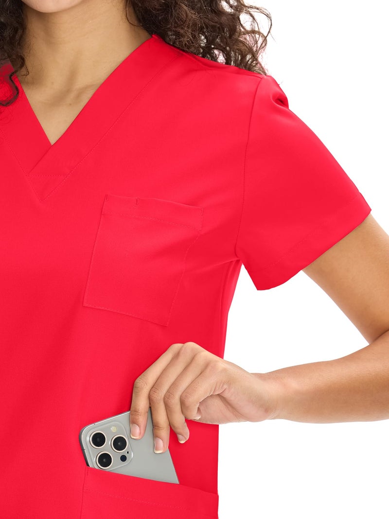 COZYFIT Scrubs for Women Set Medical Uniform - V-Neck Top & Straight Leg Pants with 9 Pockets, Unisex Workwear COZY SCRUBS, Viva Magenta, L - Image 4