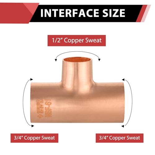 EFIELD 10Pack EFIELD 34 X 34 X12 C X CX C Copper Reducing Tee LF Copper Plumbing Fittings with Sweat Solder Connection 34x34x12COPPER012 - Image 3