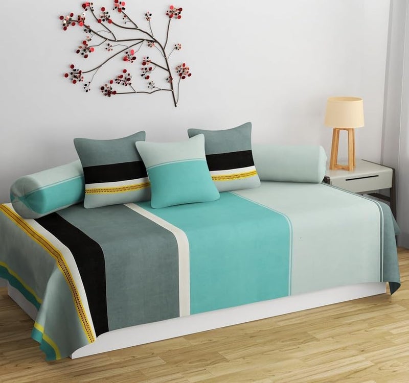 diwan Set for Living Room, diwan Set Covers Glace Cotton, Designer diwan Set 8 Pieces (1 Single Bedsheet, 5 Cushion Covers, 2 Bolster Covers, Color- Light Blue Grey)