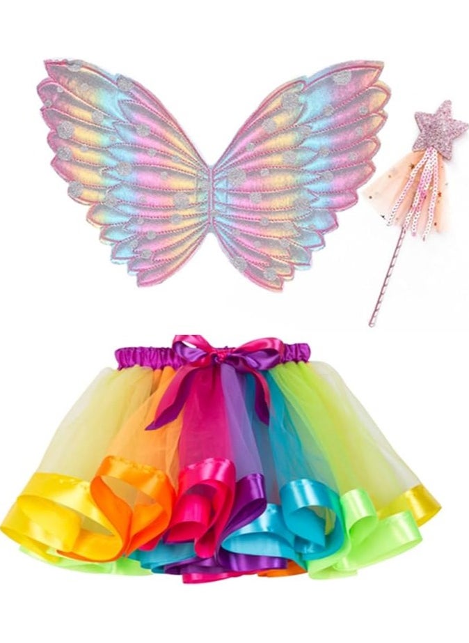 Home Smart - Home Smart Wings Butterfly Costume with Fairy Wand for Girls Performance Skort Sparkle Princess for Special Event - Image 1