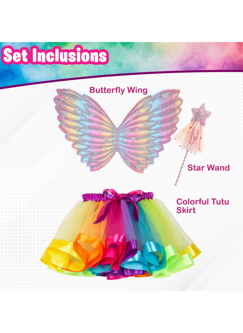 Home Smart - Home Smart Wings Butterfly Costume with Fairy Wand for Girls Performance Skort Sparkle Princess for Special Event - Image 1