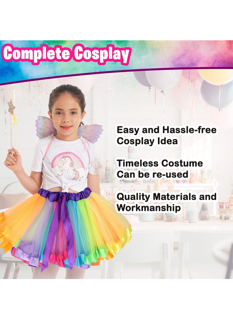 Home Smart - Home Smart Wings Butterfly Costume with Fairy Wand for Girls Performance Skort Sparkle Princess for Special Event - Image 1