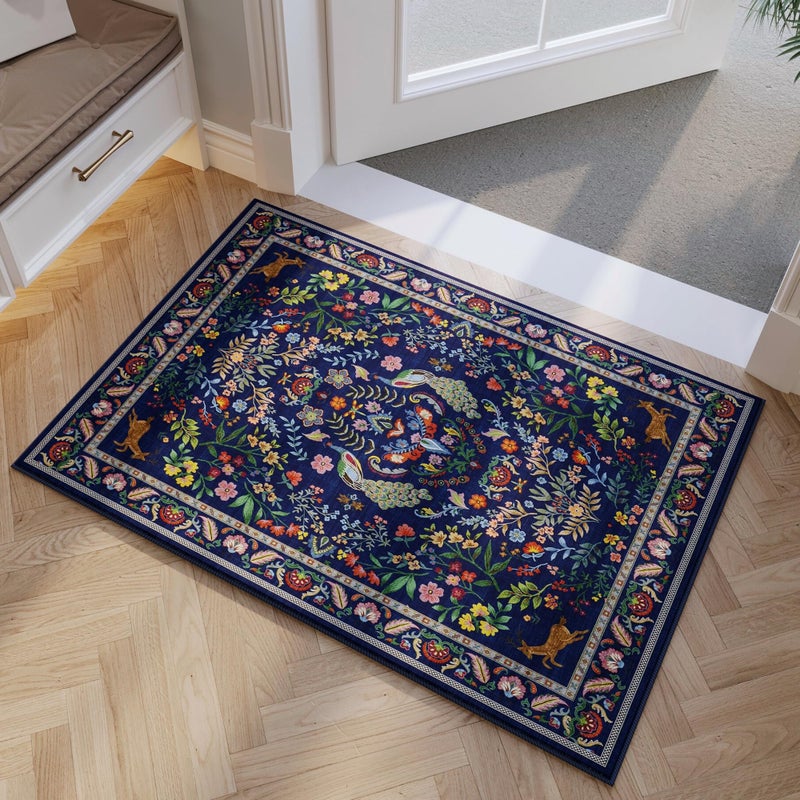 Rugcomf Entryway Rug 2x3 Rug Door Mat Indoor Entrance Washable Rug Small Non-Slip Low Pile Throw Rugs for Entryway, Kitchen, Front Door Indoor Entrance, Entry(Blue) - Image 1