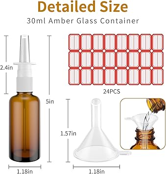 CANIPHA 3 Pcs Nasal Spray BottleEmpty 30ML1oz Amber Glass Nasal Sprayer Refillable Nose Sinus Small Spray Bottle With Labels Funnels Press Spray HeadTravel Reusable Saline Perfume Fine Mist Atomizers - Image 2