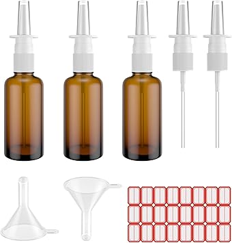 CANIPHA 3 Pcs Nasal Spray BottleEmpty 30ML1oz Amber Glass Nasal Sprayer Refillable Nose Sinus Small Spray Bottle With Labels Funnels Press Spray HeadTravel Reusable Saline Perfume Fine Mist Atomizers - Image 1