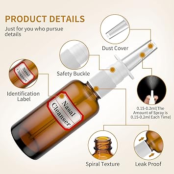 CANIPHA 3 Pcs Nasal Spray BottleEmpty 30ML1oz Amber Glass Nasal Sprayer Refillable Nose Sinus Small Spray Bottle With Labels Funnels Press Spray HeadTravel Reusable Saline Perfume Fine Mist Atomizers - Image 4