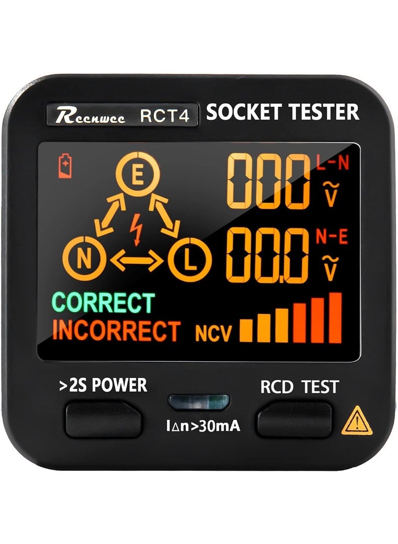 جهاز اختبار المخرج، شاشة ال سي دي مع شاشة الجهد الكهربائي، محلل الدائرة الكهربائية لاختبار مقبس RCD، منافذ قياسية 0.1-250 فولت 8 مؤشرات بصرية، كاشف القطبية للكشف عن تسرب خط الكهرباء - Image 1