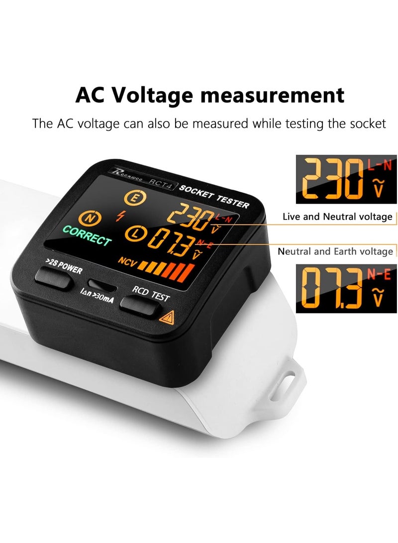 جهاز اختبار المخرج، شاشة ال سي دي مع شاشة الجهد الكهربائي، محلل الدائرة الكهربائية لاختبار مقبس RCD، منافذ قياسية 0.1-250 فولت 8 مؤشرات بصرية، كاشف القطبية للكشف عن تسرب خط الكهرباء - Image 5