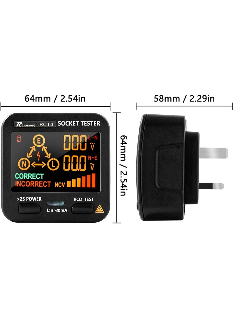 جهاز اختبار المخرج، شاشة ال سي دي مع شاشة الجهد الكهربائي، محلل الدائرة الكهربائية لاختبار مقبس RCD، منافذ قياسية 0.1-250 فولت 8 مؤشرات بصرية، كاشف القطبية للكشف عن تسرب خط الكهرباء - Image 2