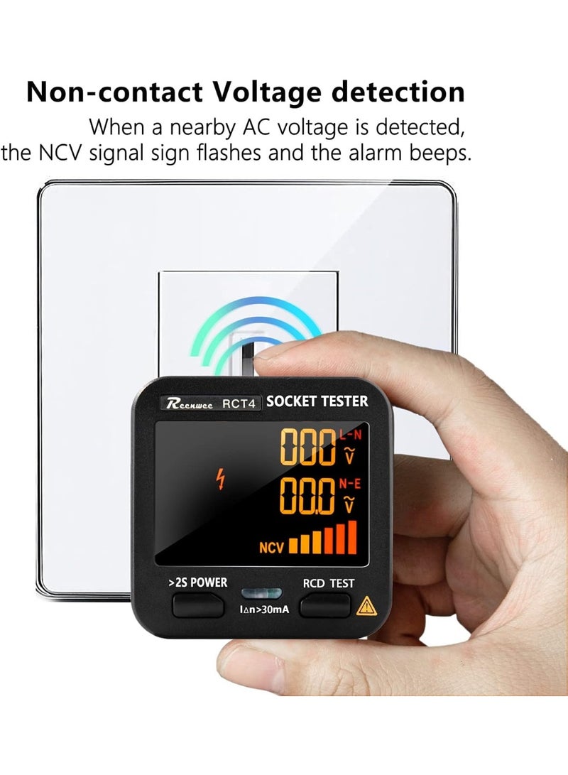 جهاز اختبار المخرج، شاشة ال سي دي مع شاشة الجهد الكهربائي، محلل الدائرة الكهربائية لاختبار مقبس RCD، منافذ قياسية 0.1-250 فولت 8 مؤشرات بصرية، كاشف القطبية للكشف عن تسرب خط الكهرباء - Image 4