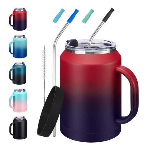 VICKNIY 50oz Tumbler with Lid and Straw - Gulp, Protective Cup Mat, 50 oz Stainless Steel Coffee Mug for Travel Work, Double Wall Insulated Tumblers Metal Cups, Leak Proof Large Flask Jug Water Bottle - Image 1