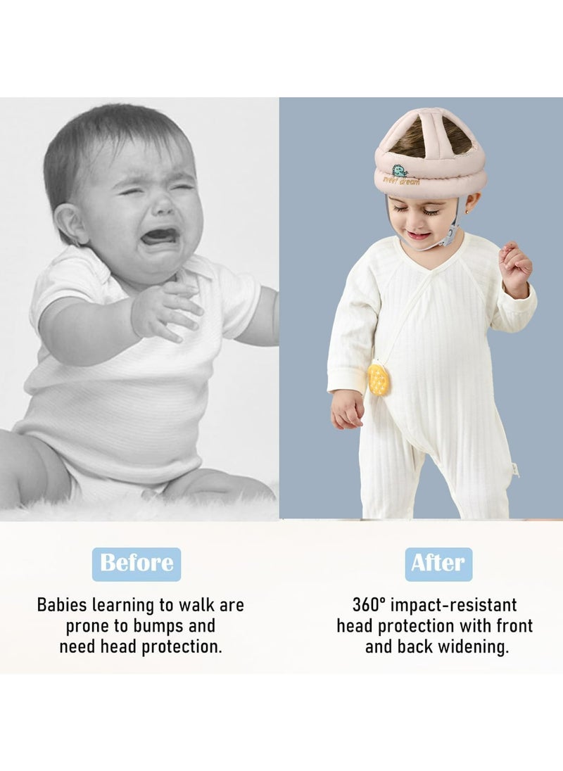 [1+1] Baby Safety Helmet, with 1 Pair Knee Pads, Head Protection Toddler Kids Adjustable Soft Headguard for Running Walking Crawling