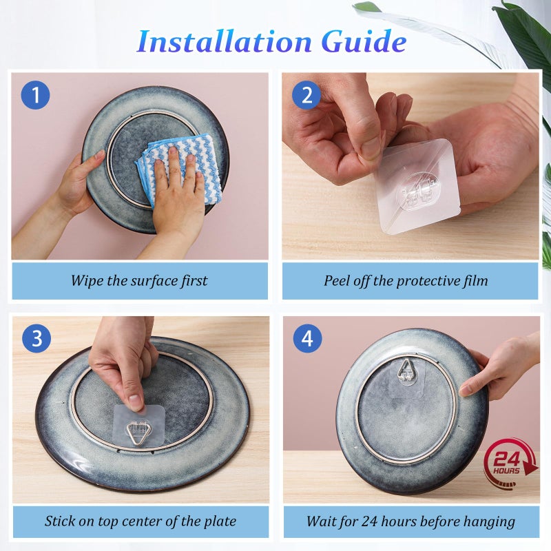 DIDUDIDU Wall Plate Hangers for Display - Invisible Adhesive Picture Hangers for Wall - Ideal for Hanging Decorative Plates | Photo Frames | Paintings - 2.3 Inch - Image 4