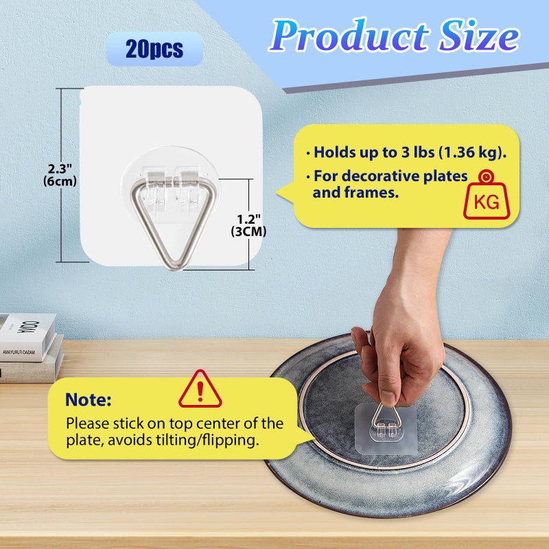 DIDUDIDU Wall Plate Hangers for Display - Invisible Adhesive Picture Hangers for Wall - Ideal for Hanging Decorative Plates | Photo Frames | Paintings - 2.3 Inch - Image 2