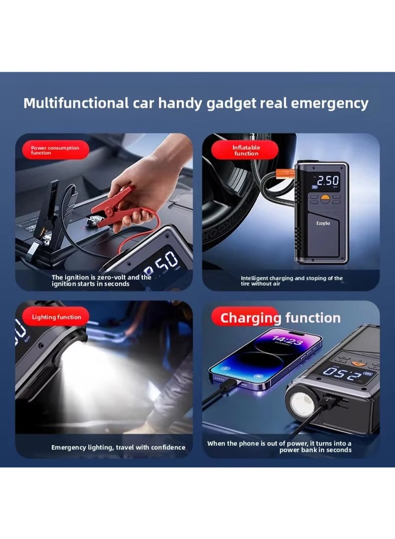 EzzySo Jump Starter with Air Compressor 500A 14.8V 150PSI 29.6Wh Car Battery Jump Starter 4.0L Gas 2.5L Diesel Smart Jumper with Display and Emergency Light - Image 4