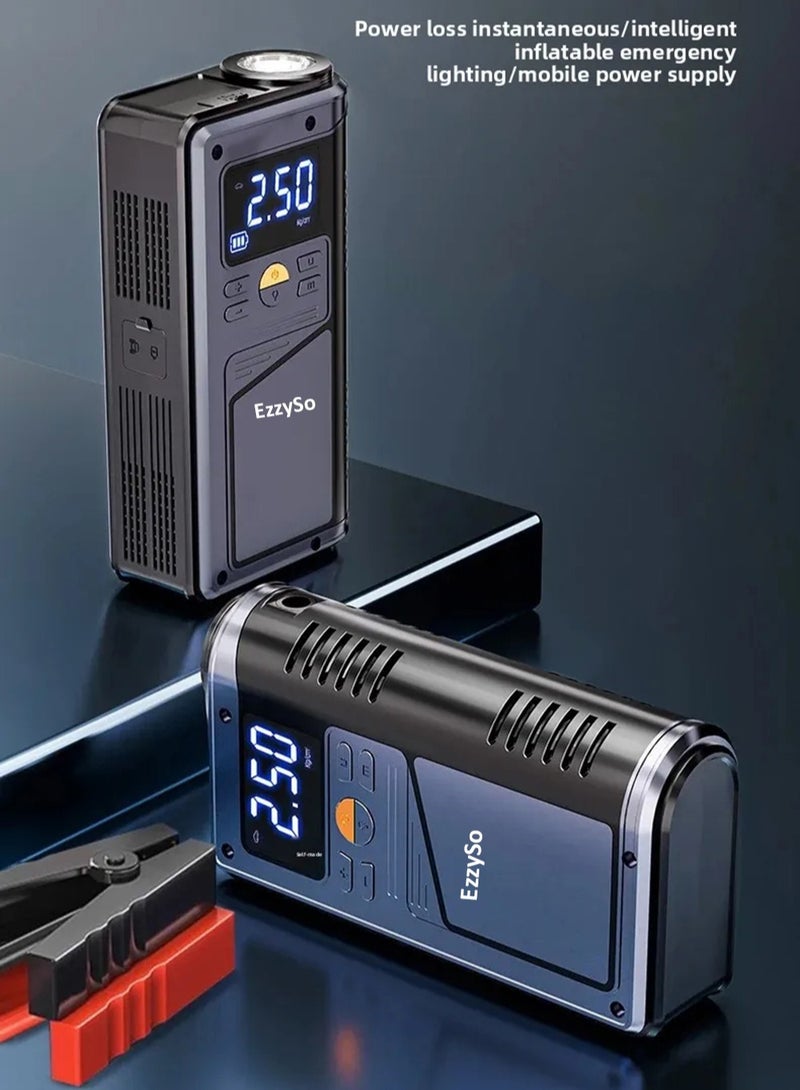 Jump Starter with Air Compressor 500A 14.8V 150PSI 29.6Wh Car Battery Jump Starter 4.0L Gas 2.5L Diesel Smart Jumper with Display and Emergency Light