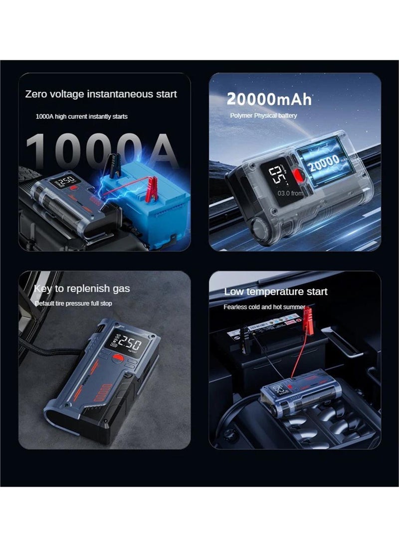 EzzySo - Jump Starter with Air Compressor 1000A 12V 150PSI 29.6Wh Car Battery Jump Starter 4.0L Gas 2.5L Diesel Smart Jumper with Display and Emergency Light - Image 1