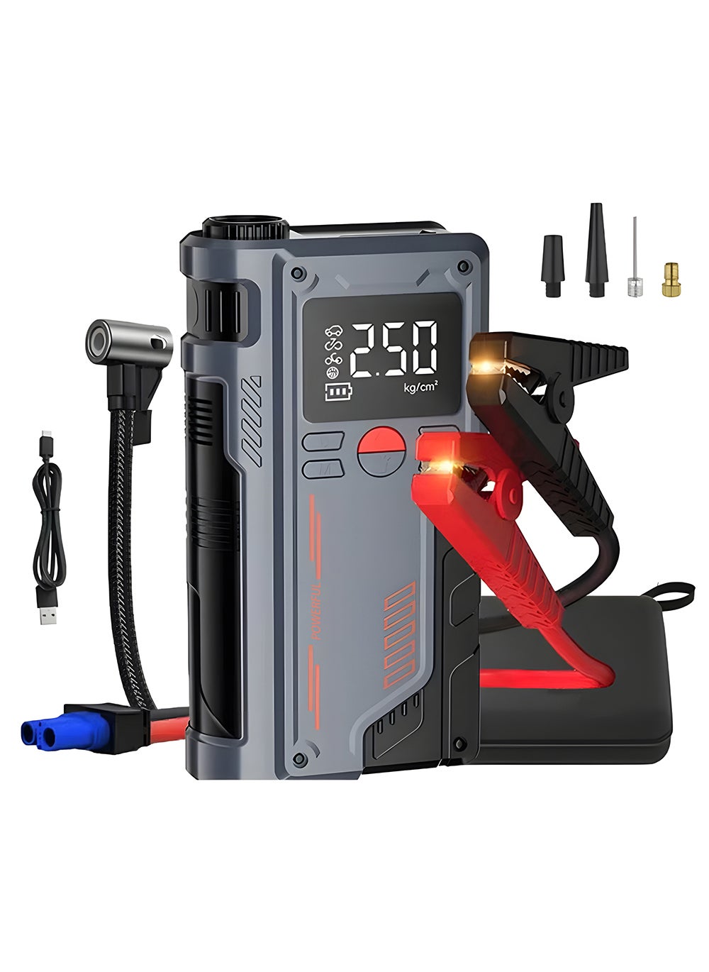 Jump Starter with Air Compressor 1000A 12V 150PSI 29.6Wh Car Battery Jump Starter 4.0L Gas 2.5L Diesel Smart Jumper with Display and Emergency Light 