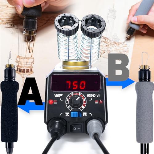 WEP 939D-VI Dual Pen Wood Burning Kit 250-750℃/482-1382℉ A/B Toggle Wood Burning Tool with 2 Detachable Pens, 20 Wood burner Tips, Dual-Barrel Holder. Suitable for Pyrography, Leather Burning Kit - Image 3