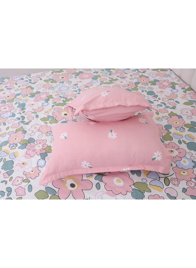 RD TREND® Presents Luxurious Glace Cotton Super Soft 210 TC 360° Elastic Fitted Bedsheet King Size (78X72X8 Inch) with 2 Pillow Covers, Color- Cream Pink Pattern-Floral - Image 5