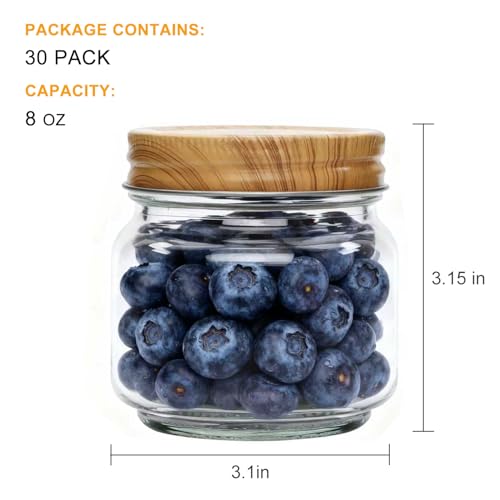 Accguan Mason Jars, glass jar 8OZ With Regular Lids(Wood Grain Iron Lid), Ideal for Jam, Honey, Wedding Favors, Shower Favors, 30 PACK - Image 2