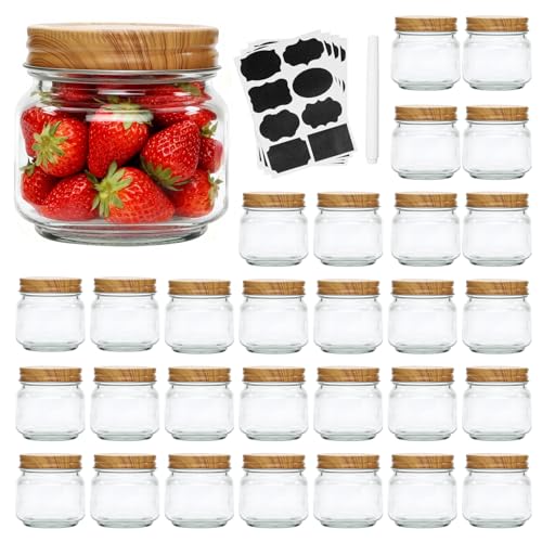 Accguan Mason Jars, glass jar 8OZ With Regular Lids(Wood Grain Iron Lid), Ideal for Jam, Honey, Wedding Favors, Shower Favors, 30 PACK - Image 1