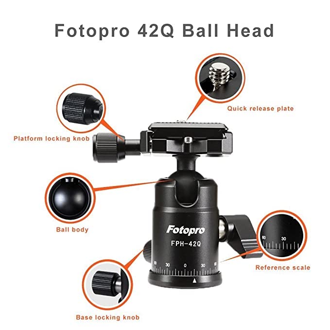 Fotopro FPH-42Q Tripod 360 Degree Rotating Panoramic Ball Head | with Quick Release Plate | for Tripod, Monopod, Slider, DSLR Camera, Camcorder | Payload 8kg, Black - Image 4