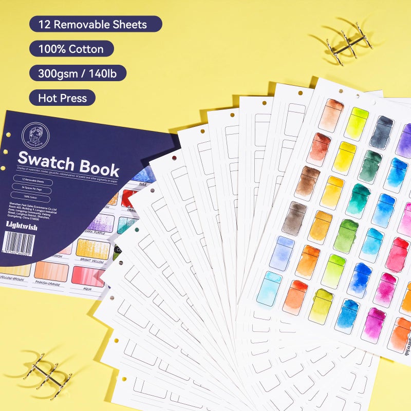 LIGHTWISH Watercolor Swatch Book,12 Detachable Sheets,100% Cotton, 300gsm/140lb,Acid-Free,Color Diary for Oil Pastels,Watercolor,Gouache,Colores Pencils,10.63 * 7.68 Inches - Image 2