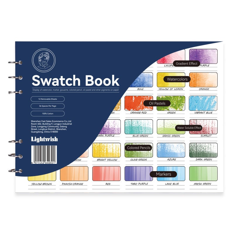 LIGHTWISH Watercolor Swatch Book,12 Detachable Sheets,100% Cotton, 300gsm/140lb,Acid-Free,Color Diary for Oil Pastels,Watercolor,Gouache,Colores Pencils,10.63 * 7.68 Inches - Image 1
