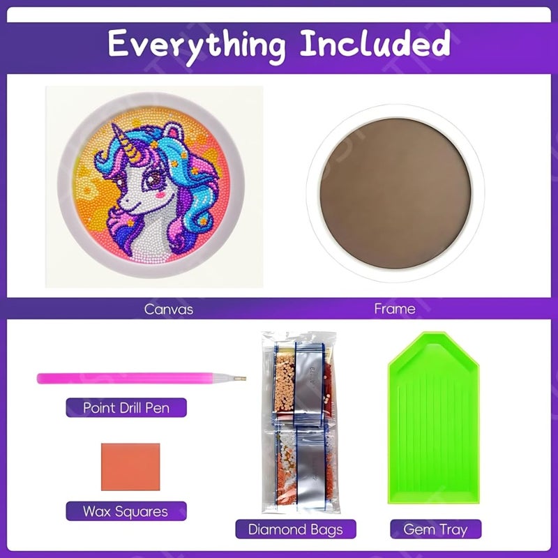 PLUSPOINT 5D Diamond Gem Kits for Kids with Frame Diamond Arts and Craft for Kids Ages 6 8 10 12 Gem Art Painting Kit Unicorn Crafts Unicorn Diamond Painting Kits for Girls - Image 3