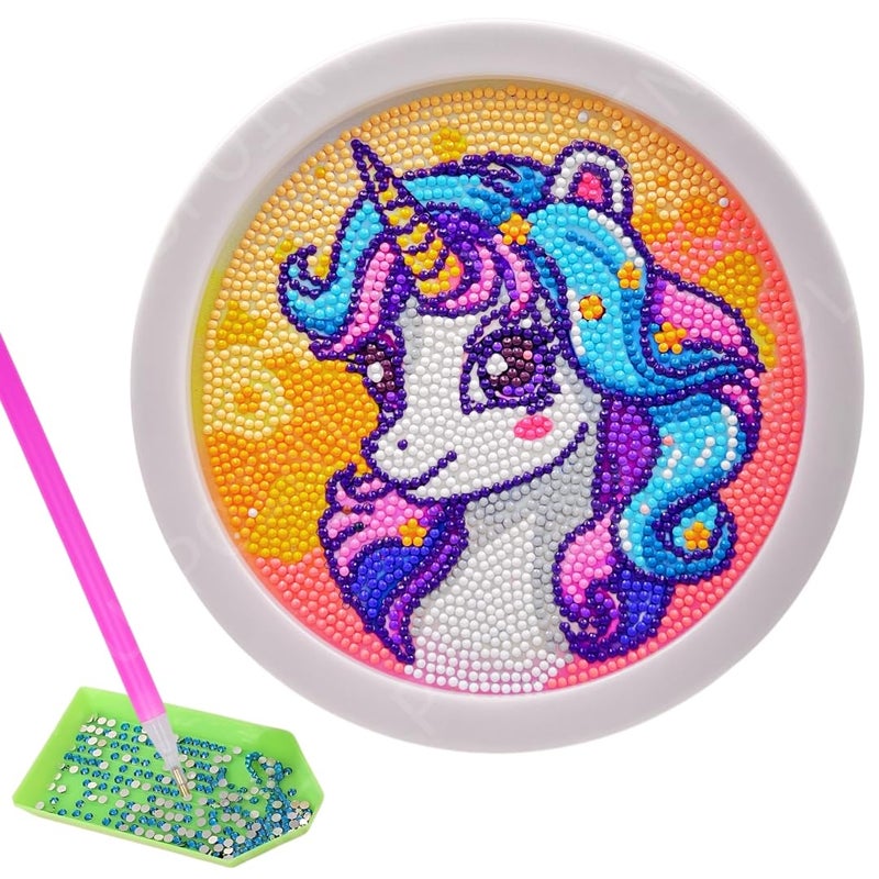 PLUSPOINT 5D Diamond Gem Kits for Kids with Frame Diamond Arts and Craft for Kids Ages 6 8 10 12 Gem Art Painting Kit Unicorn Crafts Unicorn Diamond Painting Kits for Girls - Image 1