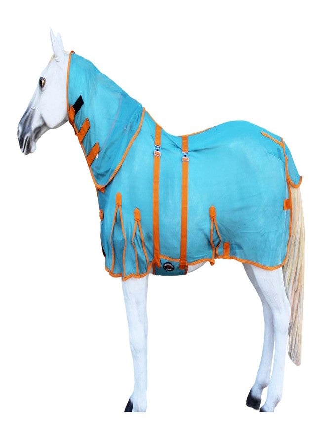 Challenger 82" Horse Mesh Summer Sheet Spring FlySheet Airflow Neck Turquoise Orange 73151 - Image 1