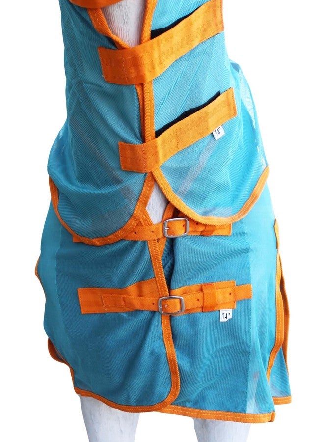 Challenger 82" Horse Mesh Summer Sheet Spring FlySheet Airflow Neck Turquoise Orange 73151 - Image 3
