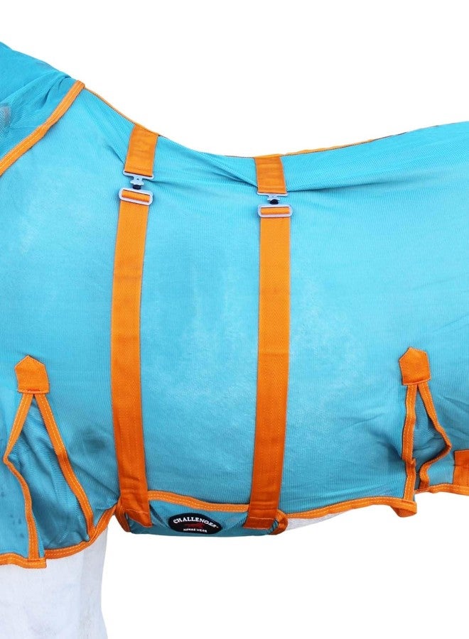 Challenger 82" Horse Mesh Summer Sheet Spring FlySheet Airflow Neck Turquoise Orange 73151 - Image 4