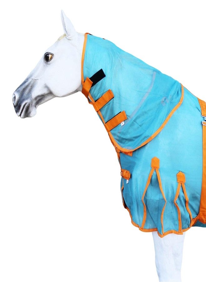 Challenger 82" Horse Mesh Summer Sheet Spring FlySheet Airflow Neck Turquoise Orange 73151 - Image 2