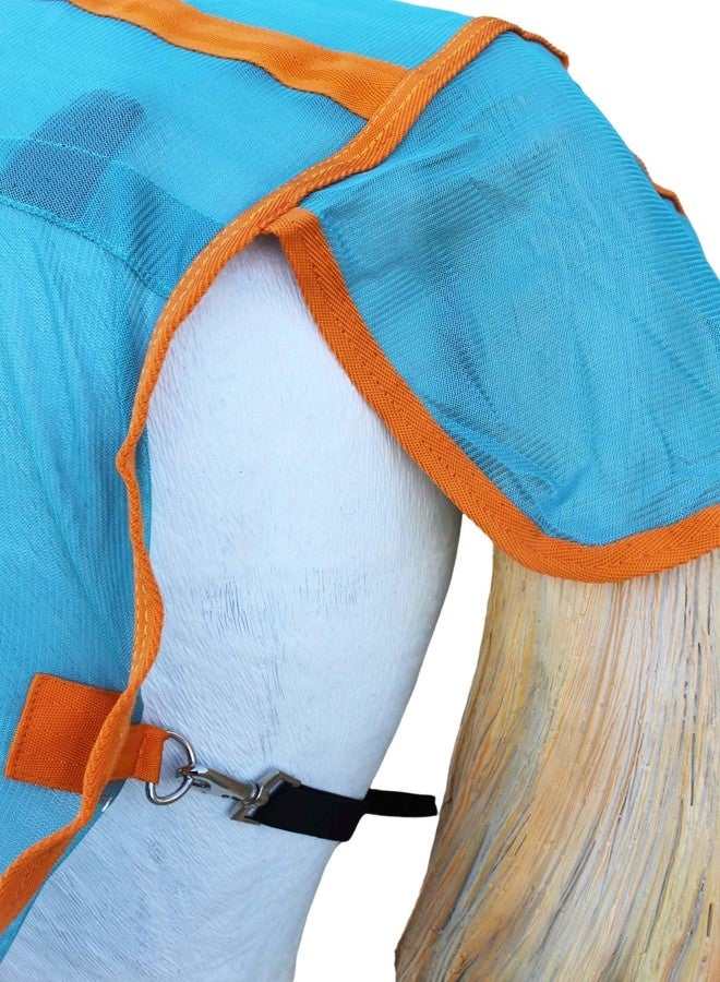 Challenger 82" Horse Mesh Summer Sheet Spring FlySheet Airflow Neck Turquoise Orange 73151 - Image 5
