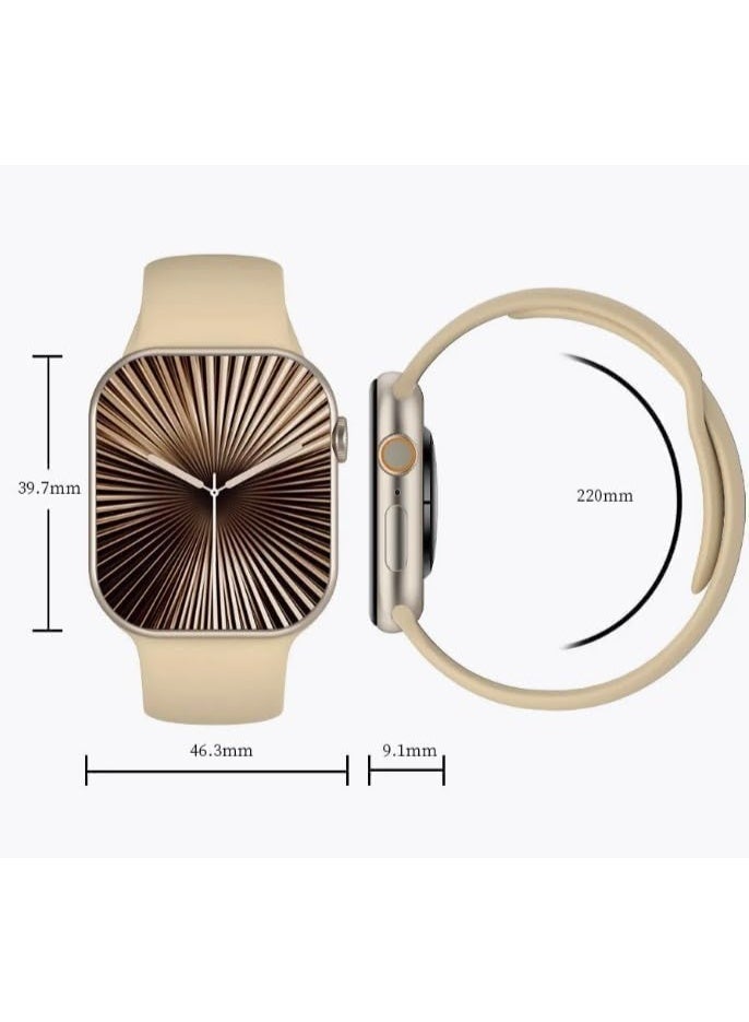 في & حول ساعة ذكية X10 Series 10 Wearfit Pro بشاشة 2.2 بوصة SUPER AMOLED مع خاصية إلغاء القفل والدردشة بالذكاء الاصطناعي وGPT وGPS وNFC وبلوتوث V5 وشاحن لاسلكي - ذهبي - Image 2